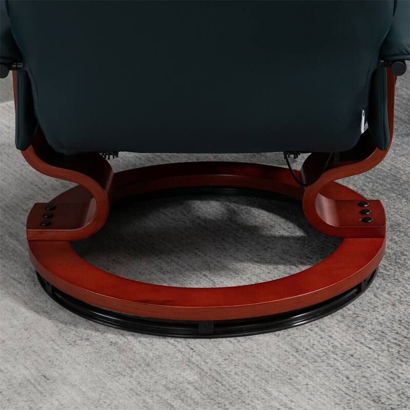 Leather Manual Recliner with Swivel Wood Base Padded Armrest