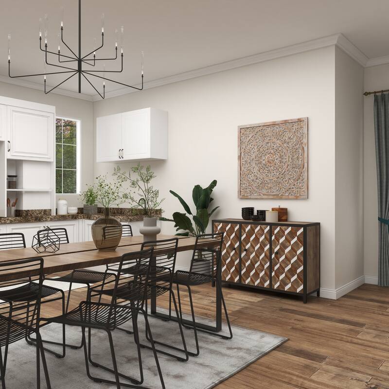 Gray Wooden Handmade Carved Scroll Mandala Floral Home Wall Decor with Brown Distressing