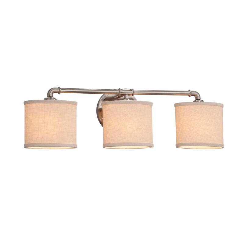 Justice Design Textile Bronx 3-light Brushed Nickel Bath Bar, Cream Oval Shade - Brushed Nickel