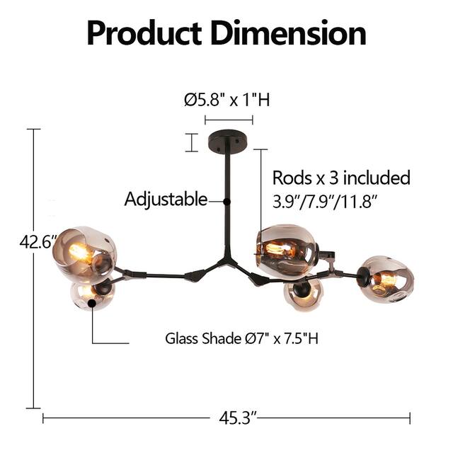 Belladepot Modern Full-angle Adjustable Chandelier with Smoked Glass Shades