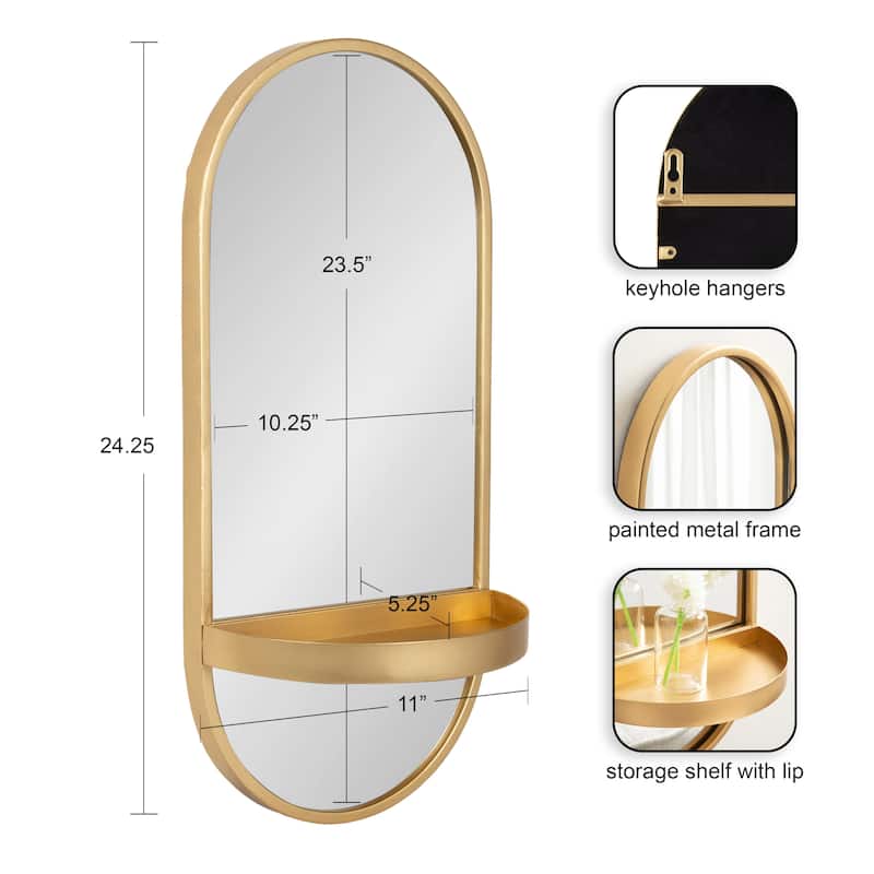 Kate and Laurel Estero Metal Oval Wall Mirror with Shelf
