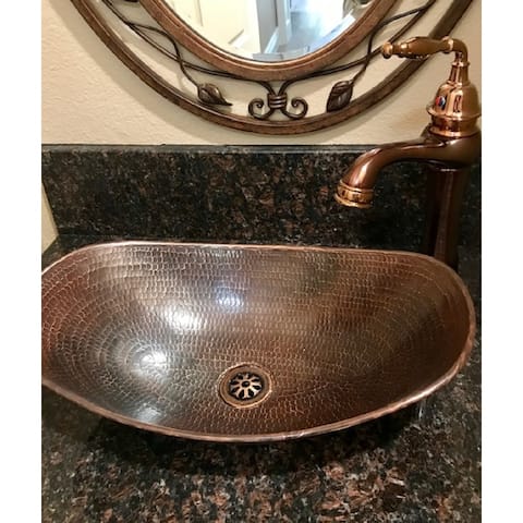 SimplyCopper 18" Oval Copper Vessel Bath Sink highlighted in Brushed Sedona - 17-1/2" x 4" Center x 5" Ends
