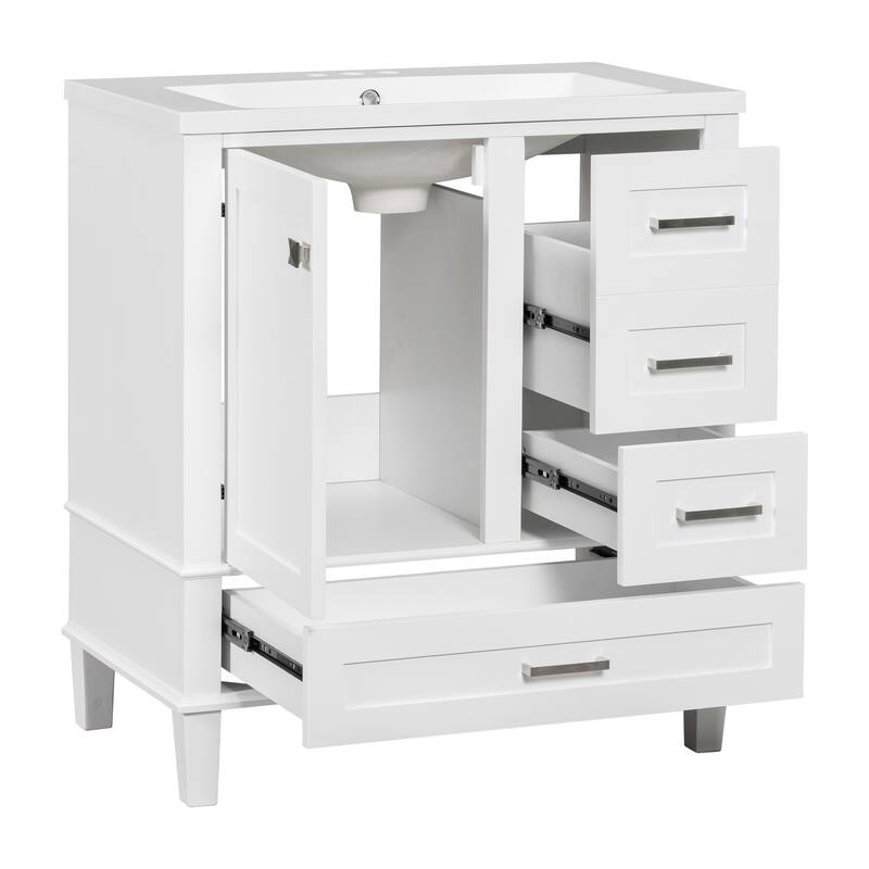 GDFStudio - Hera 30" Vanity Modern Bathroom Cabinet with Resin Sink, 1 Door and 3 Drawers
