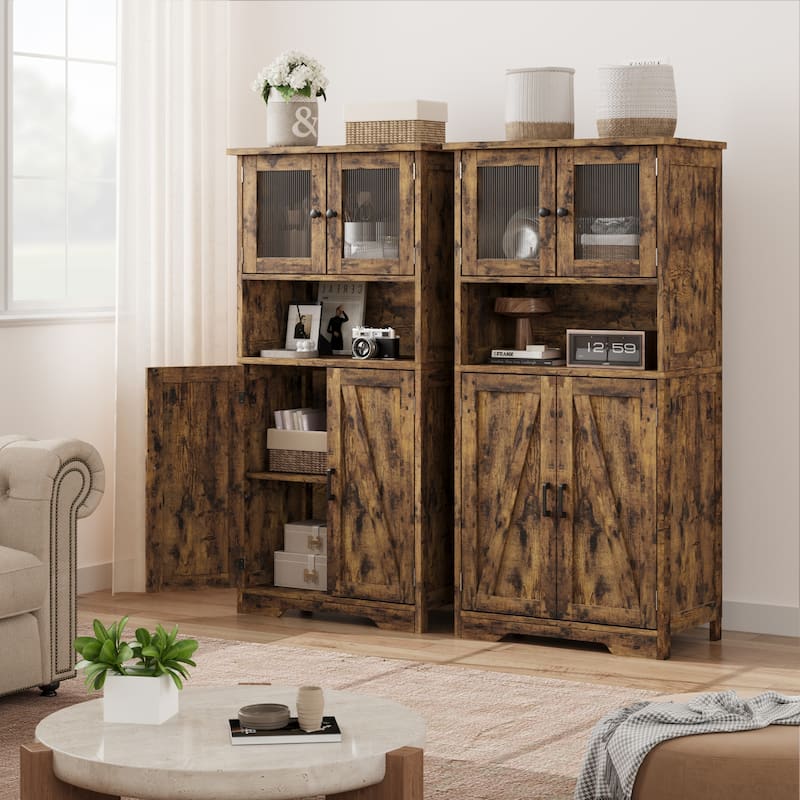 Efrin Linen Storage Cabinet Freestanding Floor Kitchen Pantry Storage Cabinet with Glass Doors Adjustable Shelves