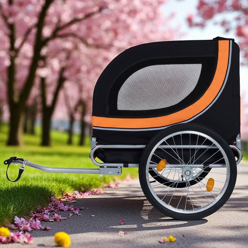 Folding Dog Bike Trailer 66LB Capacity - All-Terrain Pet Carrier with Steel Frame, Rain Cover & Mesh Windows