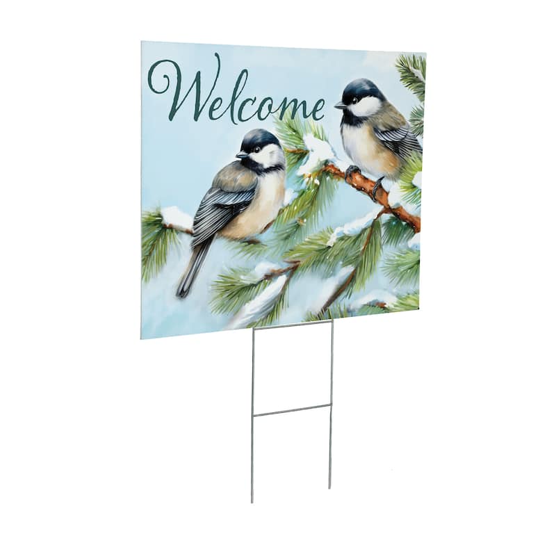 Holiday Chickadees Yard Sign with H-Stake, 24" x 18" - Multicolor