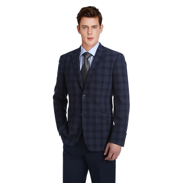Men's Slim Fit Stretch Windowpane Lightweight Seersucker Summer Blazer. Opens flyout.