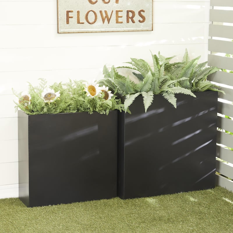 Metal Minimalistic Rectangular Indoor Outdoor Planter - Set of 2 Black or White - Roche River Decor