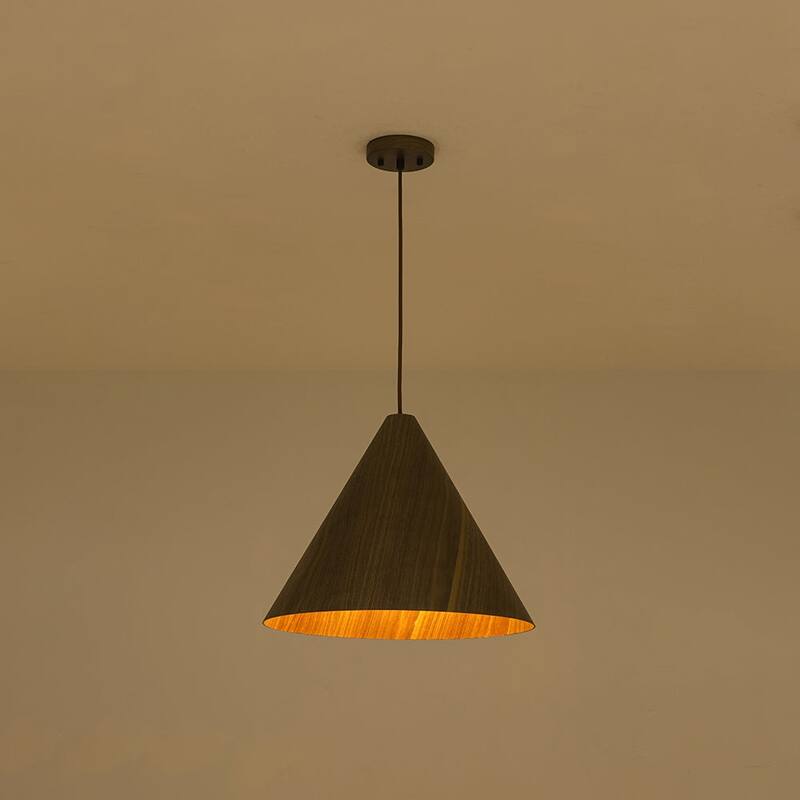 Scandinavian Wood Grain Large Tapered Conical Pendant Light 17.7in