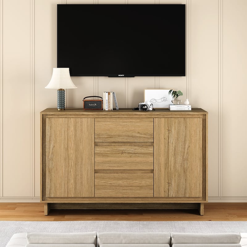 Modern Storage Cabinet with 2 Doors, 3 Drawers & Framed Edge Design - N/A