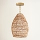 preview thumbnail 20 of 23, Callie Rattan Pendant Light - Natural Bell 1-Light Handwoven Ceiling Light 14-Inches - 48" Gold Chain