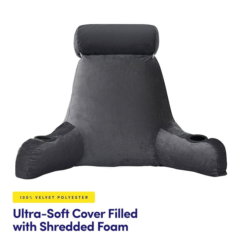 Sweet Home Collection Large Oversized Reading and Bed Rest Pillow with Cup Holders