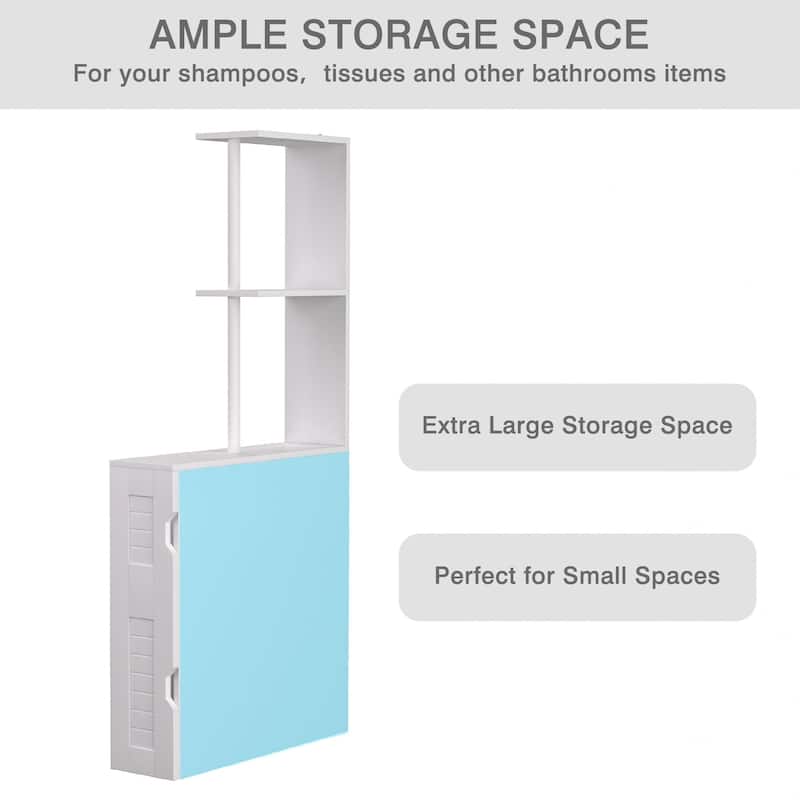 VECELO White Bathroom Tower Storage Cabinet, 3-Tier Corner Floor Cabinet with Door for Small Space