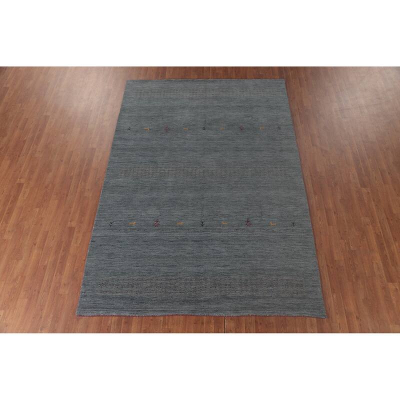 Blue Tribal Gabbeh Area Rug Hand-Knotted Wool Carpet - 6'9"x 9'10"