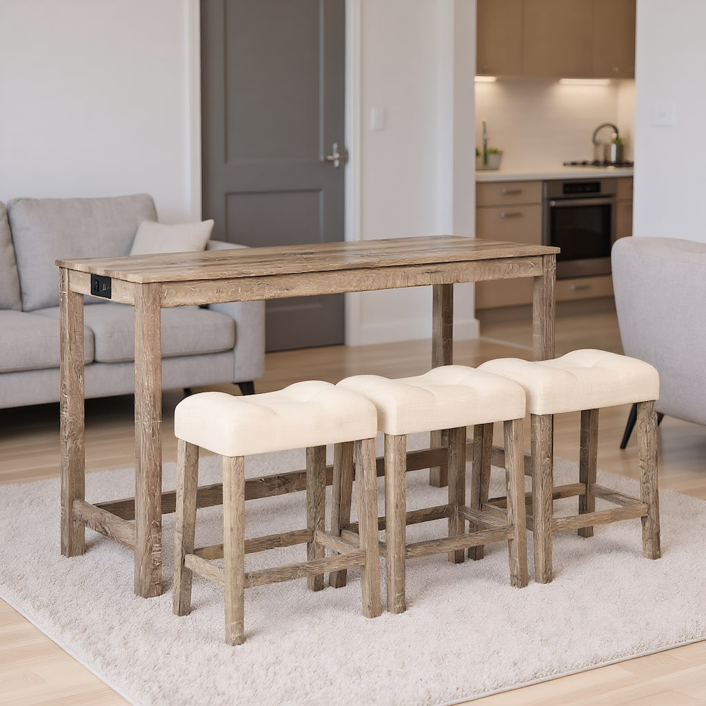 3 Person Bar Table Set with Power Outlet,Dining Bar Table and Chairs Set,Bar Table Set with 3 Padded Stools