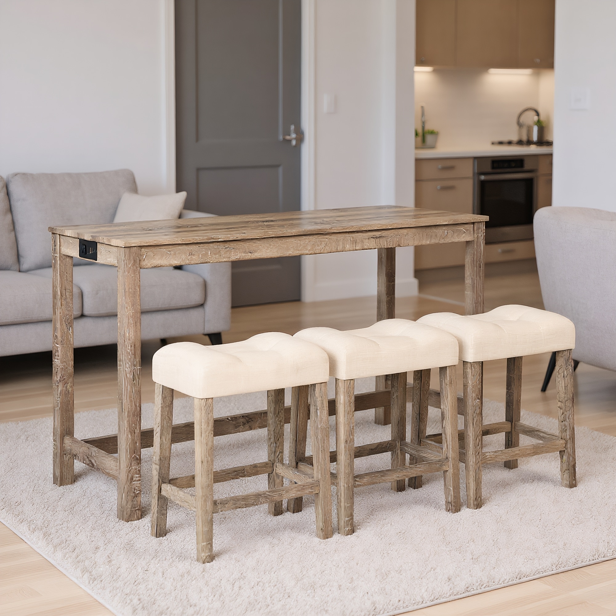 3 Person Bar Table Set with Power Outlet,Dining Bar Table and Chairs Set,Bar Table Set with 3 Padded Stools