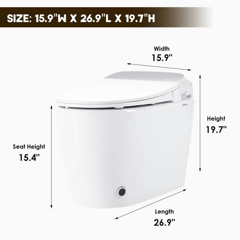 Smart Toilet with Heated Seat & Foot Sensor Flush - Tankless One-Piece Power Outage-Proof Toilet, Night Light, Soft Close Lid