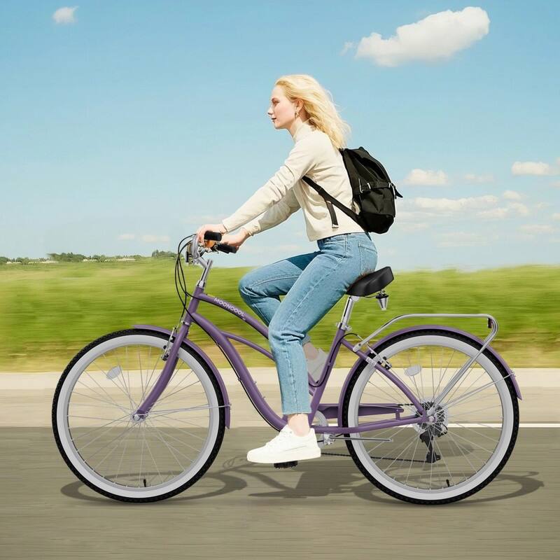 Beach Cruiser Bike for Women and Men, 24/26 Inch 7-Speed Adult Bicycle - 26in - Purple