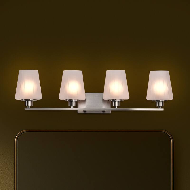 Lune 4 Light Vanity Brushed Nickel Finish Etched White Glass - Brushed Nickel