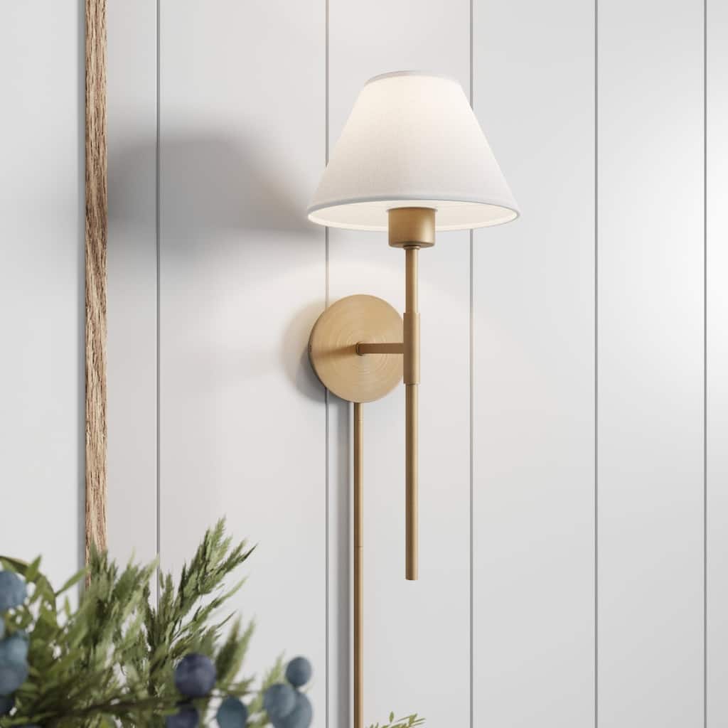 Nathan James Millie Plug-in Wall Sconce, Wall Mounted Bedside Reading Lamp with Cotton Shade