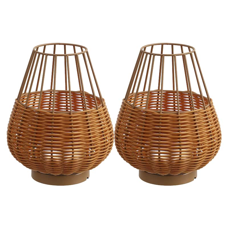 10" Indoor/Outdoor Rechargeable/Cordless Dimmable LED Table Lamp(Set of 2) - Light Brown Brown