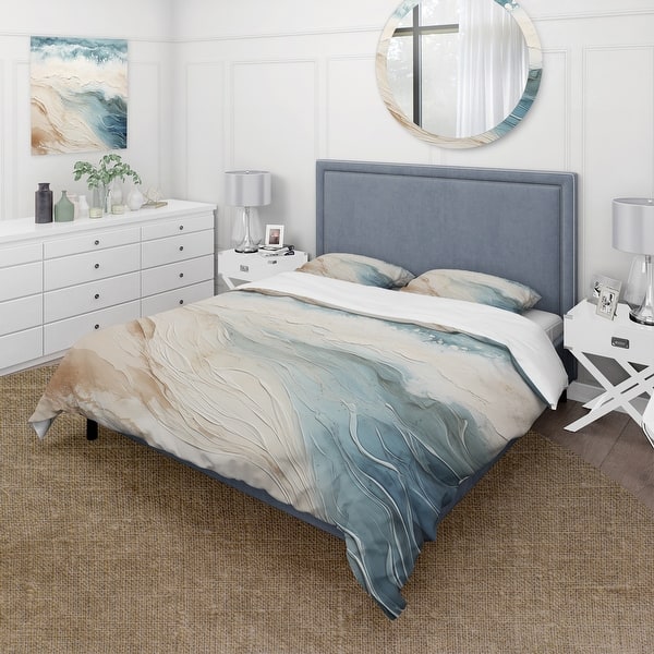 slide 2 of 6, Modern Blue And Beige Sand Aerial View V - Coastal Beach Sand Bedding Cover Set - Nautical & Coastal Bed Sets With Shams