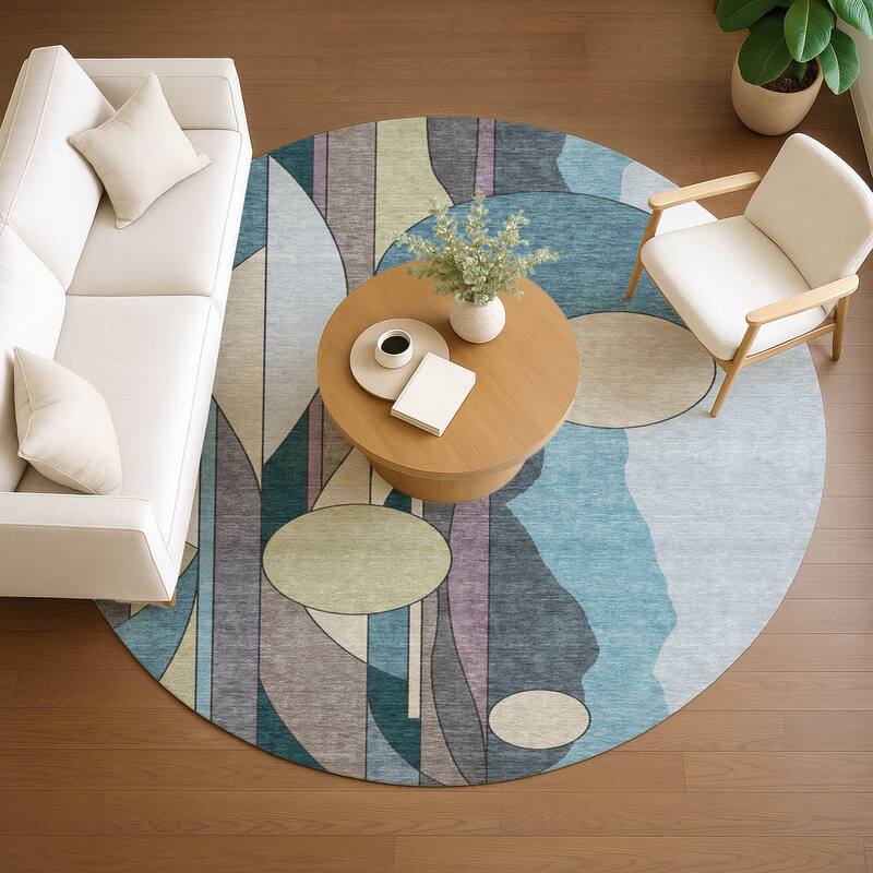Machine Washable Indoor/ Outdoor Contemporary Retro Chantille Rug