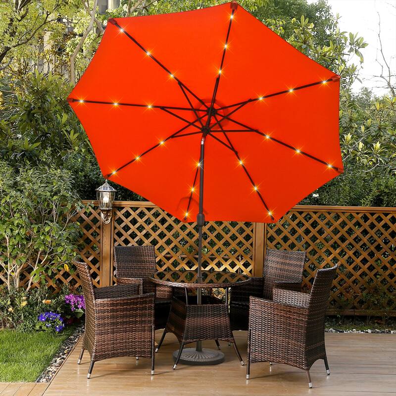 9 ft. Aluminum Market High Quality Solar LED Light Tilt Patio Beach Umbrella