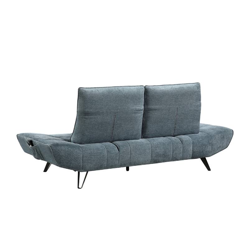 Kyan Adjustable Depth Power Reclining Sofa, 2 Pillows, Blue Chenille