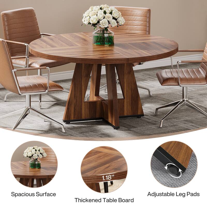 47-inch Round Conference Table for 4-6 People, Wooden Meeting Room Table