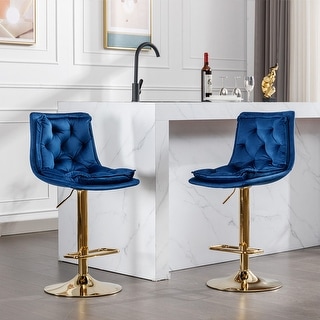 Modern Upholstered Bar Stools with Back and Footrest（Set of 2）Blue ...