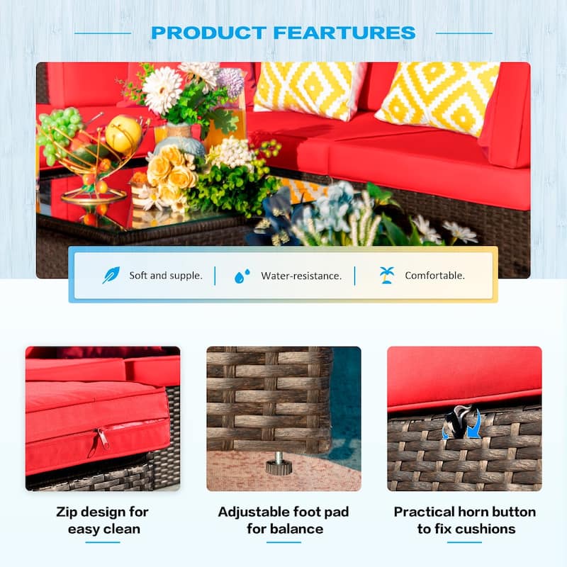 Lacoo 7 Pieces Outdoor Sectional Sofa Wicker Rattan Conversation Sets