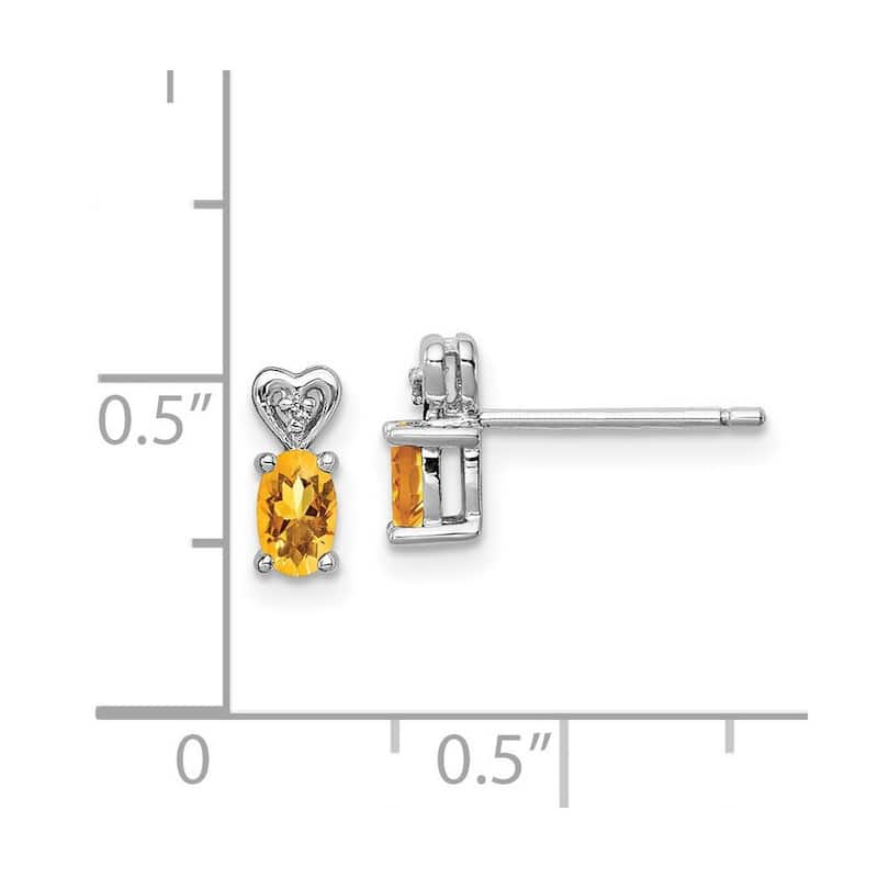 Curata 925 Sterling Silver 8x3mm Citrine and Diamond Heart Top Earrings