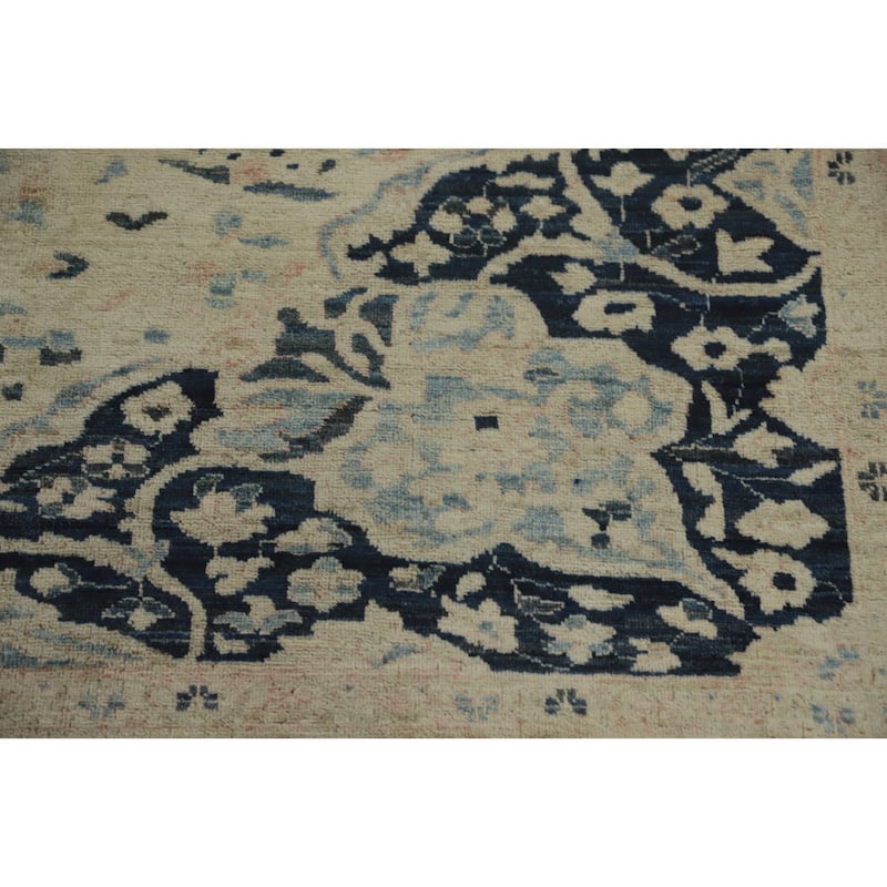 Hand Knotted Traditional Wool Beige Geometric Area Rug - 9' 3'' X 8' 3''