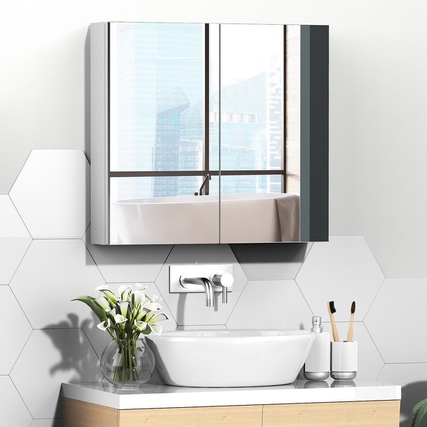 NEW Bathroom Wall Mounted Storage Cabinet Shelf Organizer With Mirror Door White 
