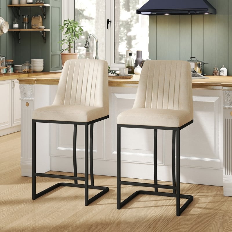 24.8 Inches Modern Cushion Counter Height Bar Stools with Metal Frame Set of 2