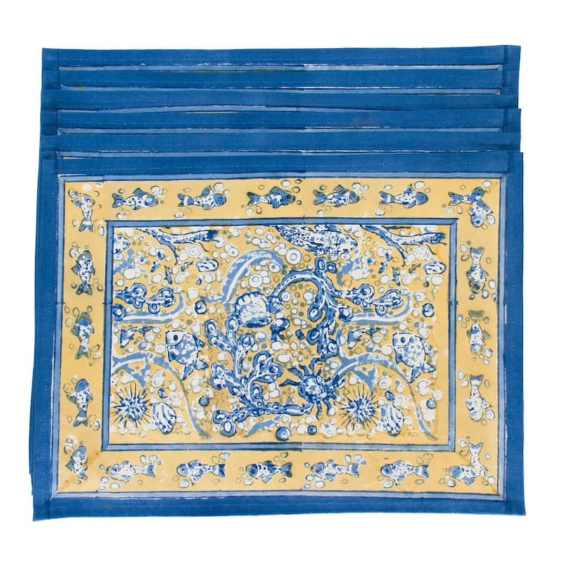 Couleur Nature La Mer Mats - Set of 6 - Blue/Yellow