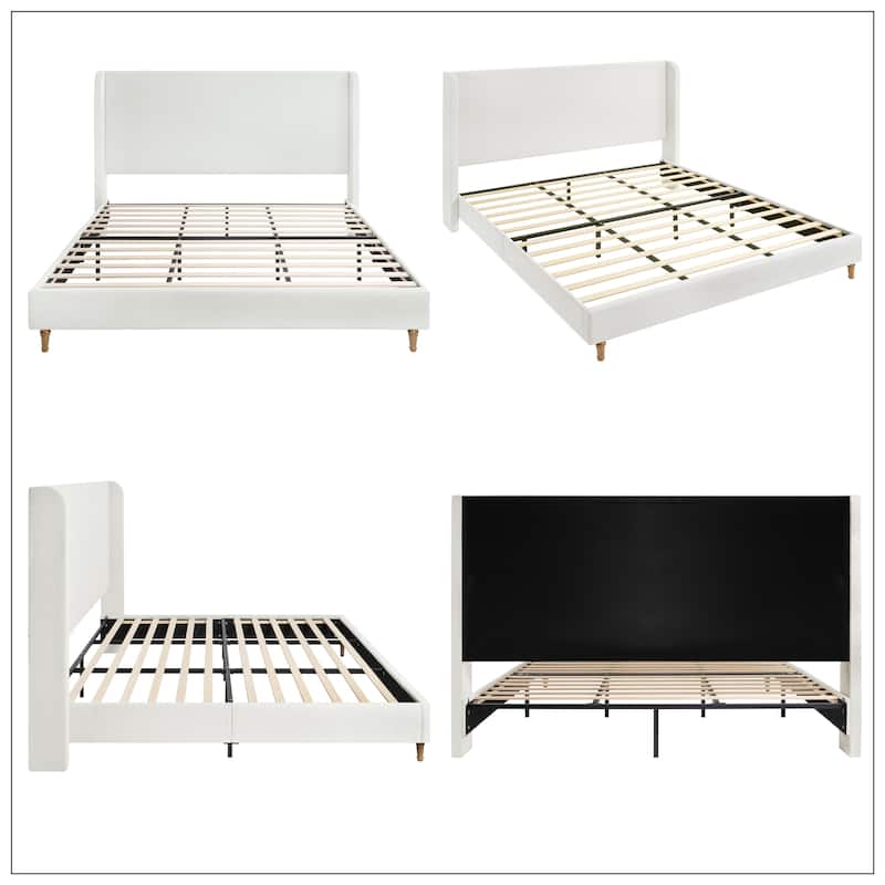 Upholstered Platform Bed with Curve-Shaped Design Headboard