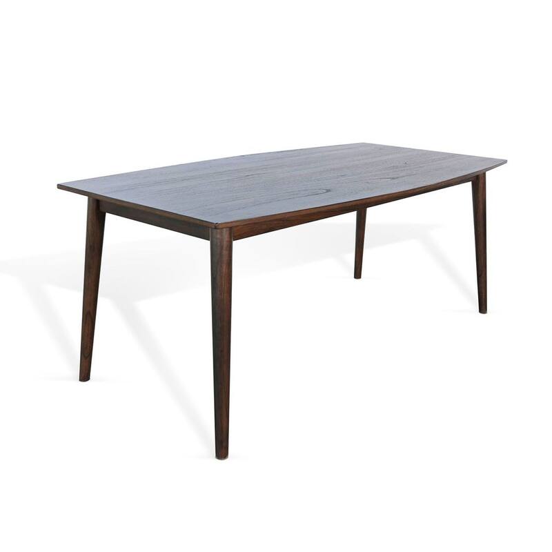 Amy Dining Table, 72 Inch Curved Edge Top, Dark Brown Solid Mindi Wood - Dark Brown