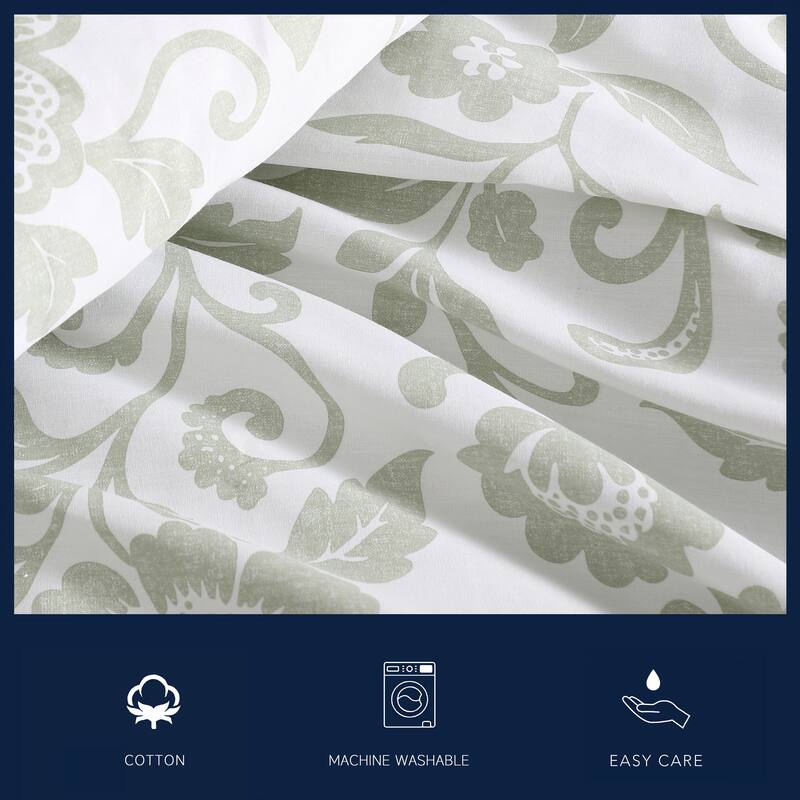 Nautica Jacob Bay Floral Reversible Stripe Cotton Lightweight Coastal Comforter (Green)