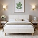 preview thumbnail 2 of 29, Upholstered Platform Bed Frame, Soft Headboard, Wood Support, Grey or White