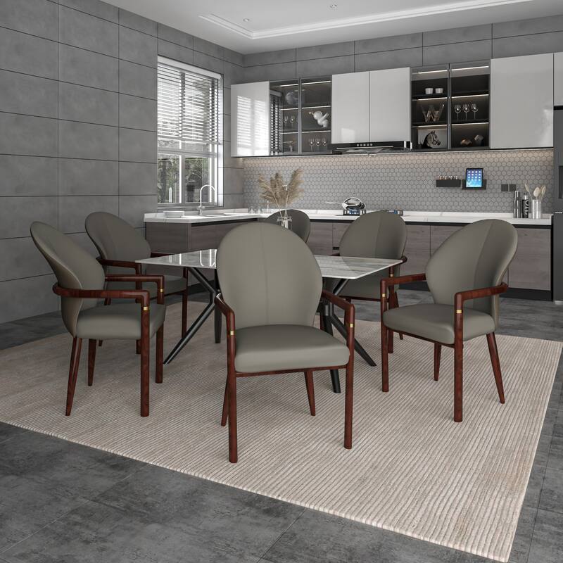 LeisureMod Modern Leather/Velvet Dining Chair - Elegant Armchair in Rubberwood with Gold Accents for Home Furniture