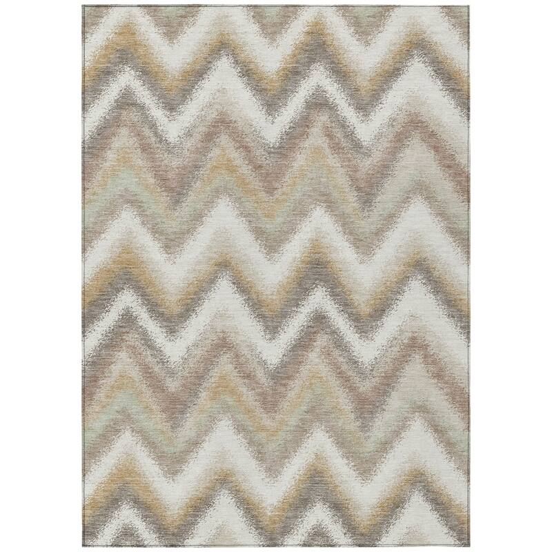 Machine Washable Indoor/ Outdoor Modern Chevron Chantille Rug