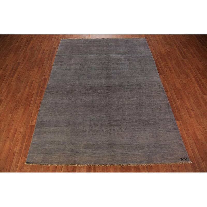 Modern Gray Gabbeh Oriental Area Rug Hand-Knotted Wool Carpet - 7'0" x 9'7"