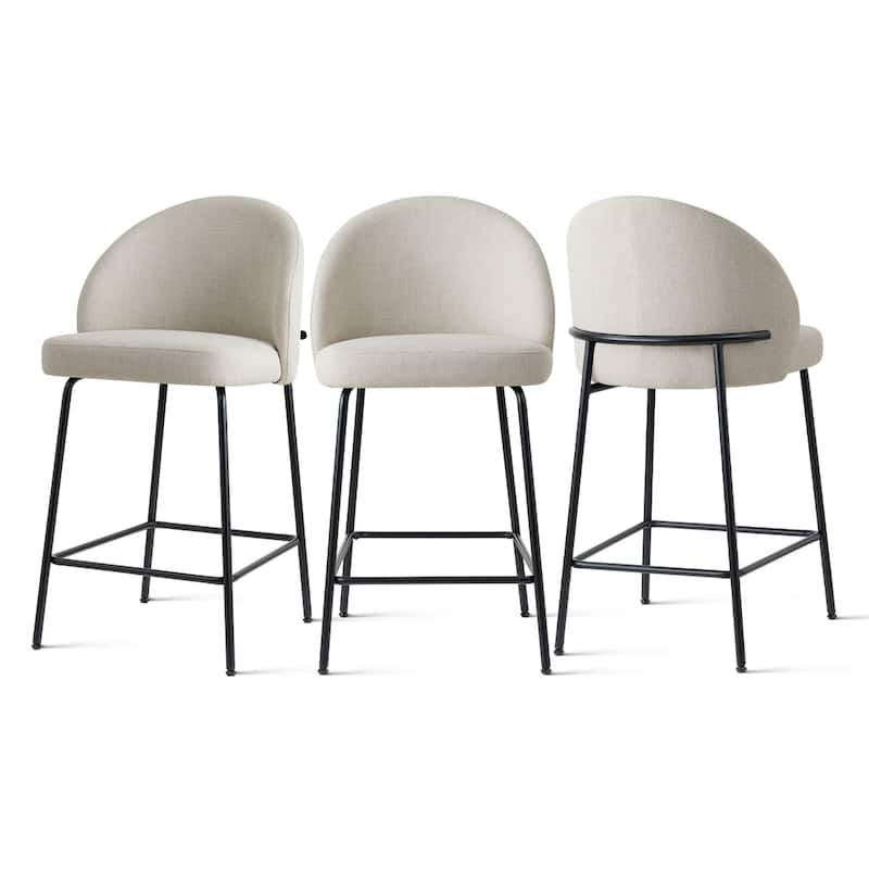 Upholstered Counter Height Bar Stool Set with Curved Back and Metal Frame(Set of 3)