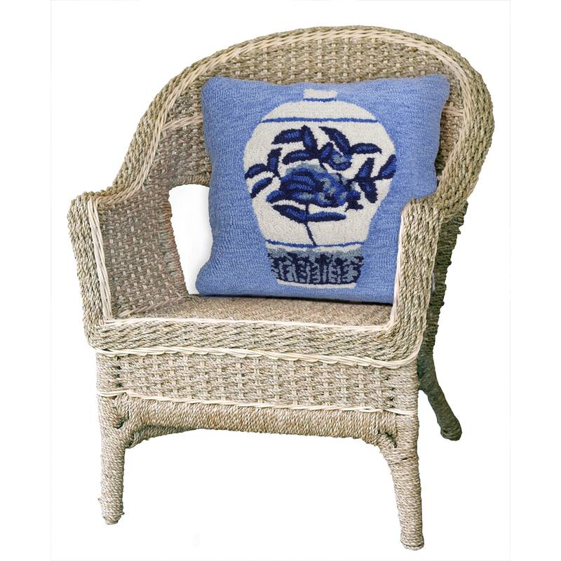 Liora Manne Frontporch Ginger Jars Indoor/Outdoor Pillow Blue 18" Square