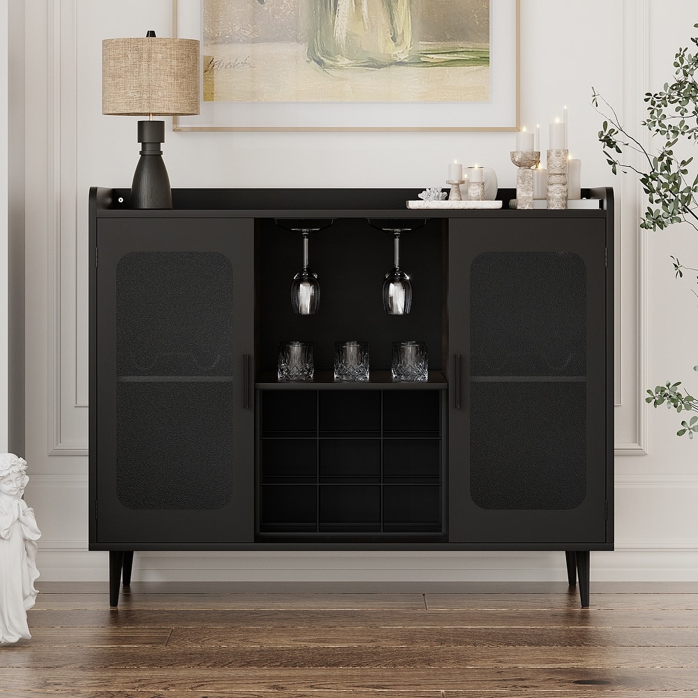 Modern Farmhouse Bar Cabinet with Charge Station and LED Light