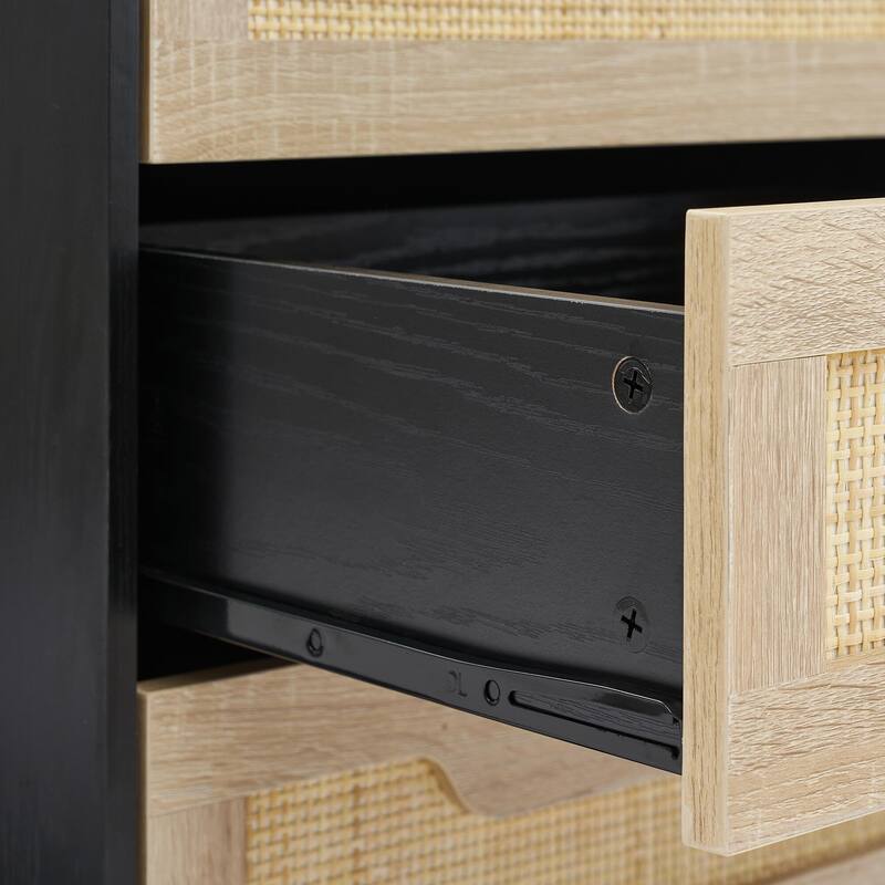 Rattan End Table, Nightstands with 3 Natural Rattan Drawers 1 or 2 Pack