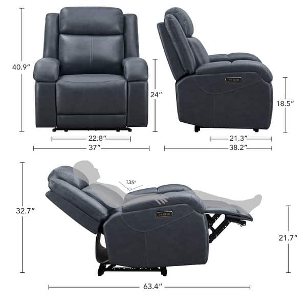 dimension image slide 3 of 5, Hadlee Power Recliner Chairs with Power Headrest & Charging Ports