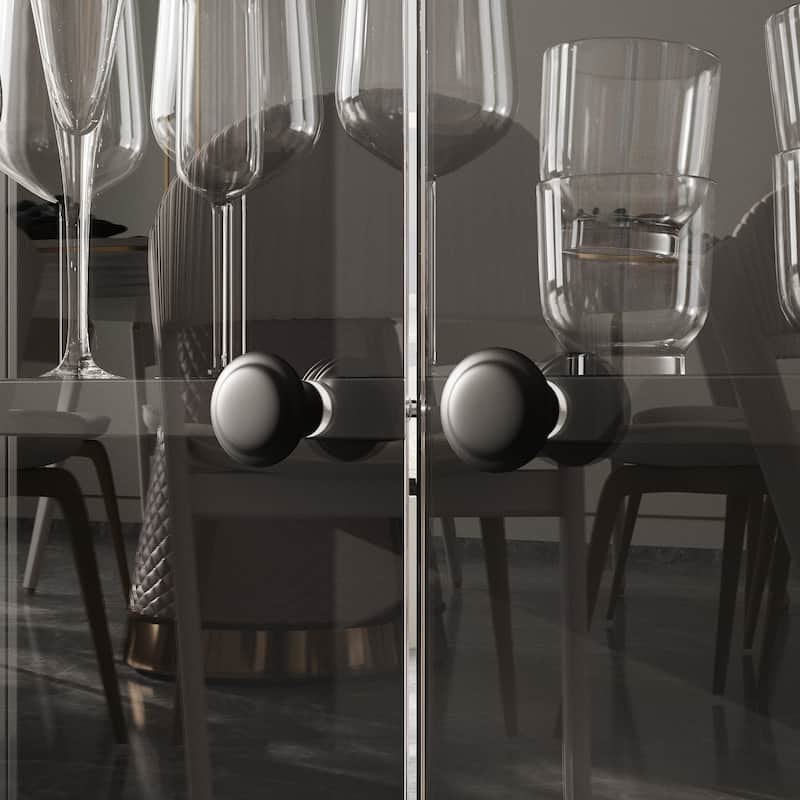Glass Display Cabinet with 4 Doors LED Strip Light Pantry Buffet Wine Cabinet - 31.5"x65"